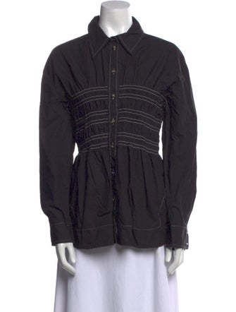 Ganni Long Sleeve Button-Up Top