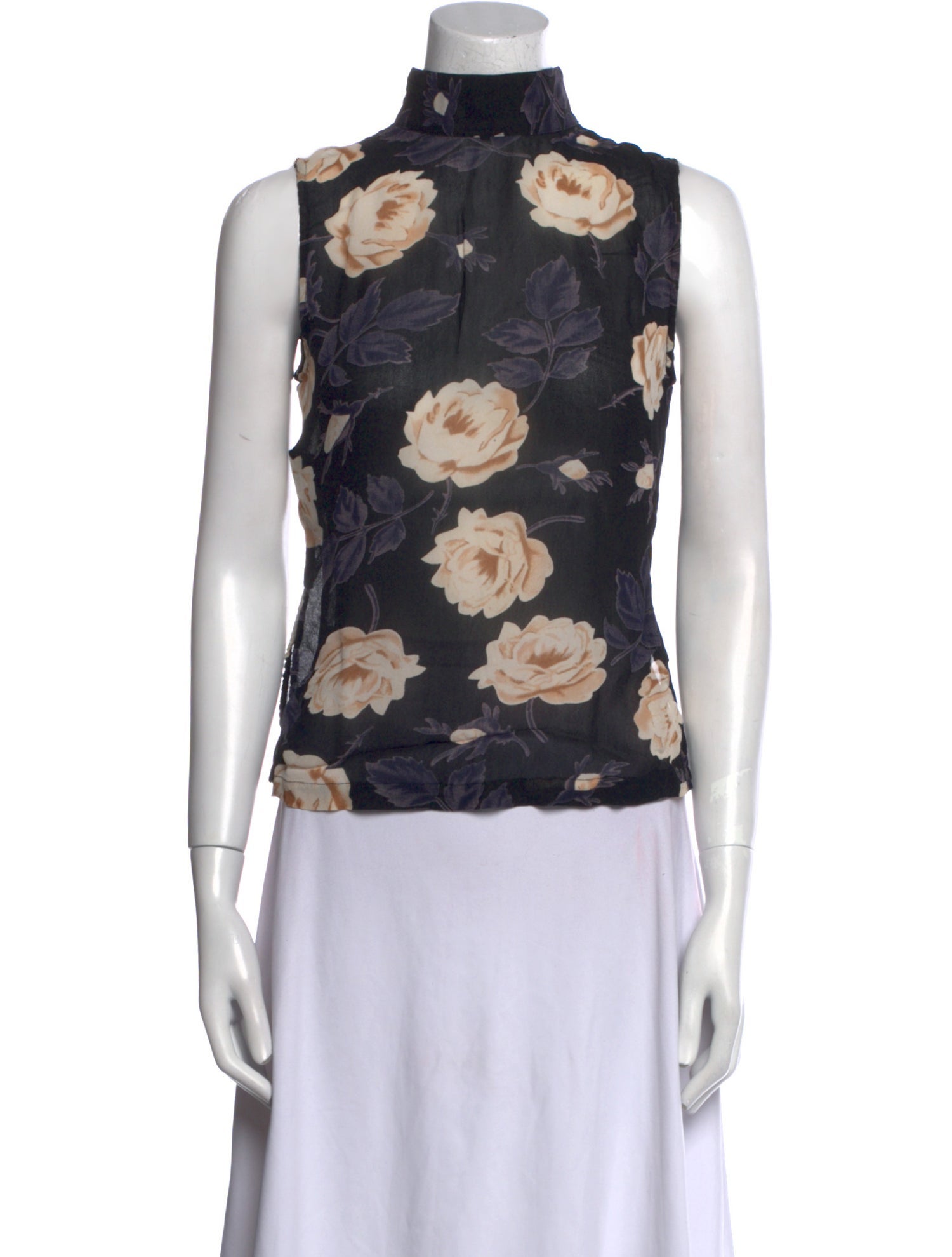 Ganni Floral Print Mock Neck Top