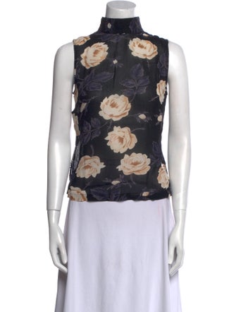 Ganni Floral Print Mock Neck Top
