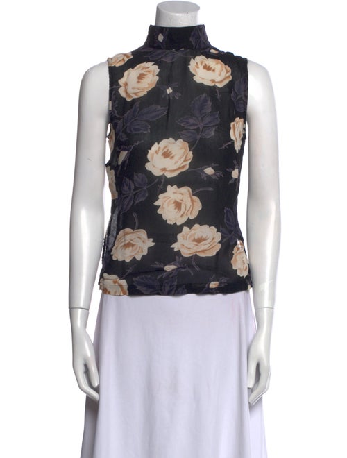 Ganni Floral Print Mock Neck Top