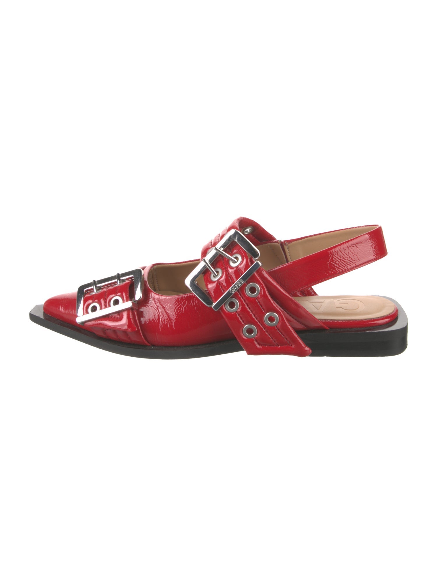 Ganni Patent Leather Colorblock Pattern Slingback Flats