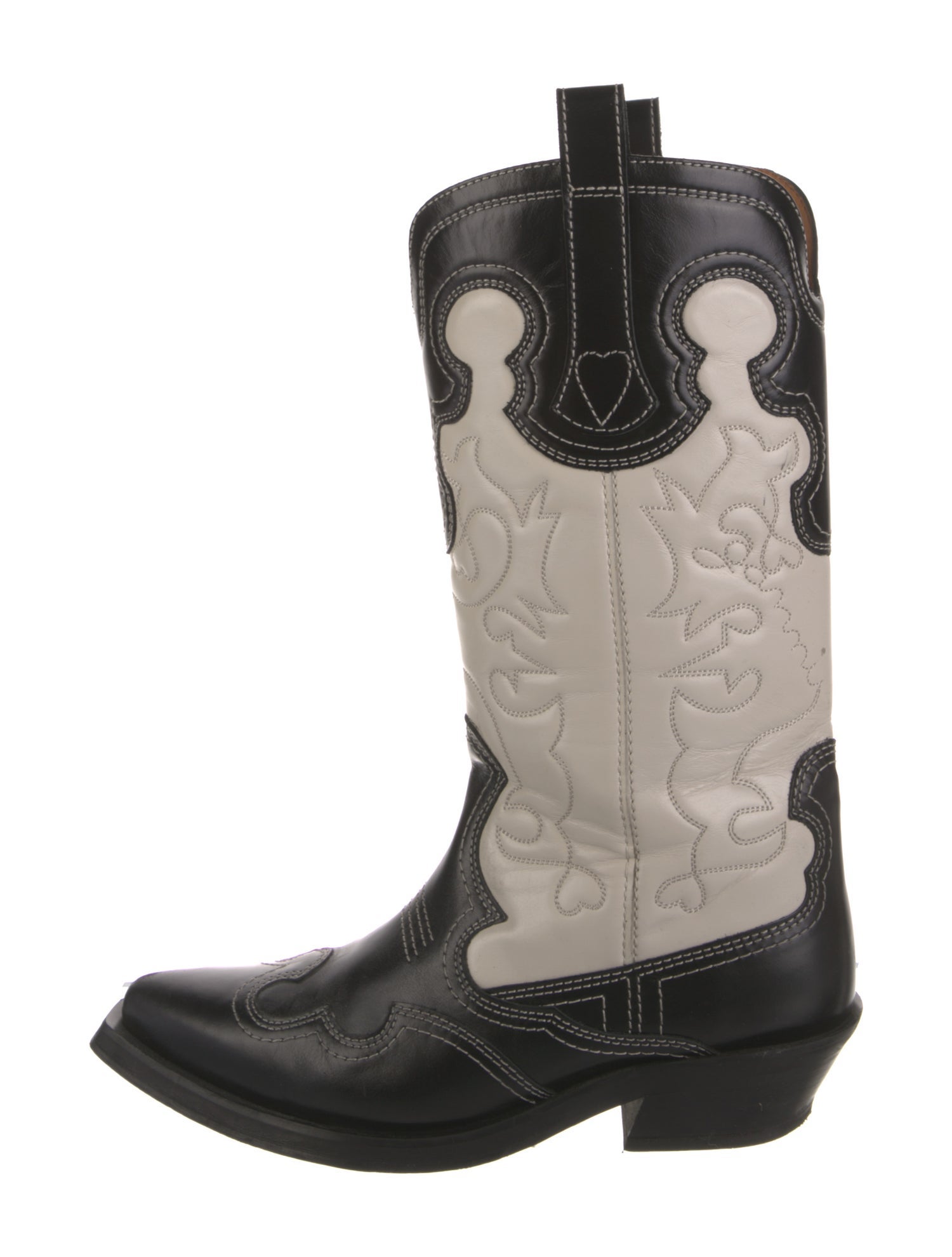 Ganni Leather Colorblock Pattern Western Boots