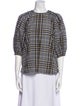 Ganni Plaid Print Crew Neck Blouse