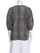 Ganni Plaid Print Crew Neck Blouse