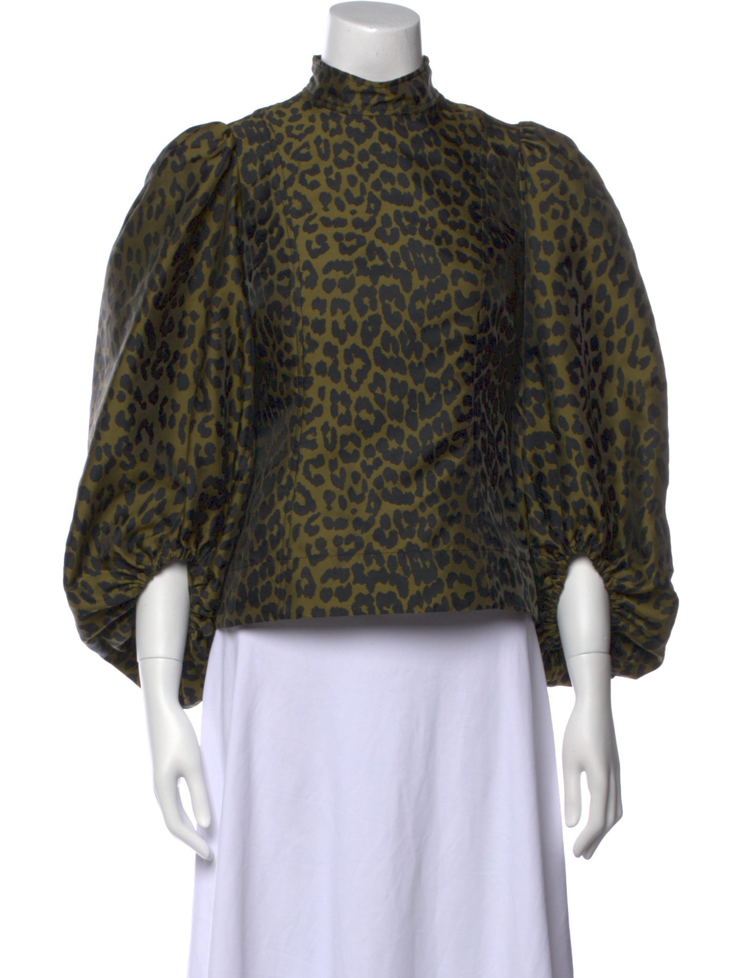 Ganni Animal Print Mock Neck Blouse