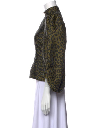 Ganni Animal Print Mock Neck Blouse
