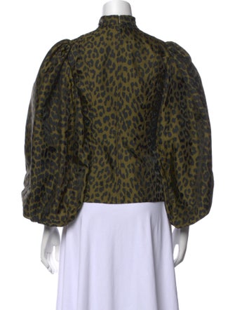 Ganni Animal Print Mock Neck Blouse