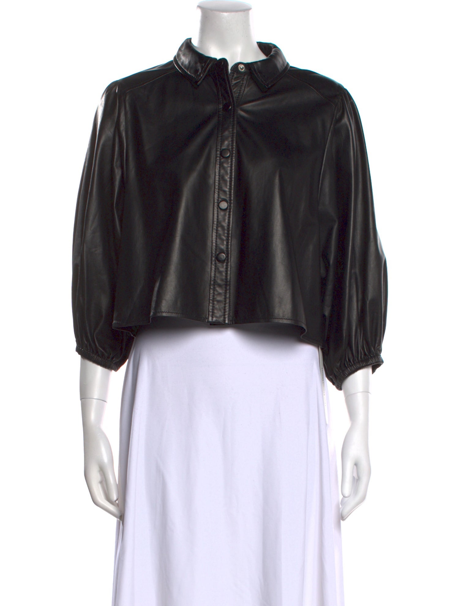 Ganni Lamb Leather Mock Neck Crop Top