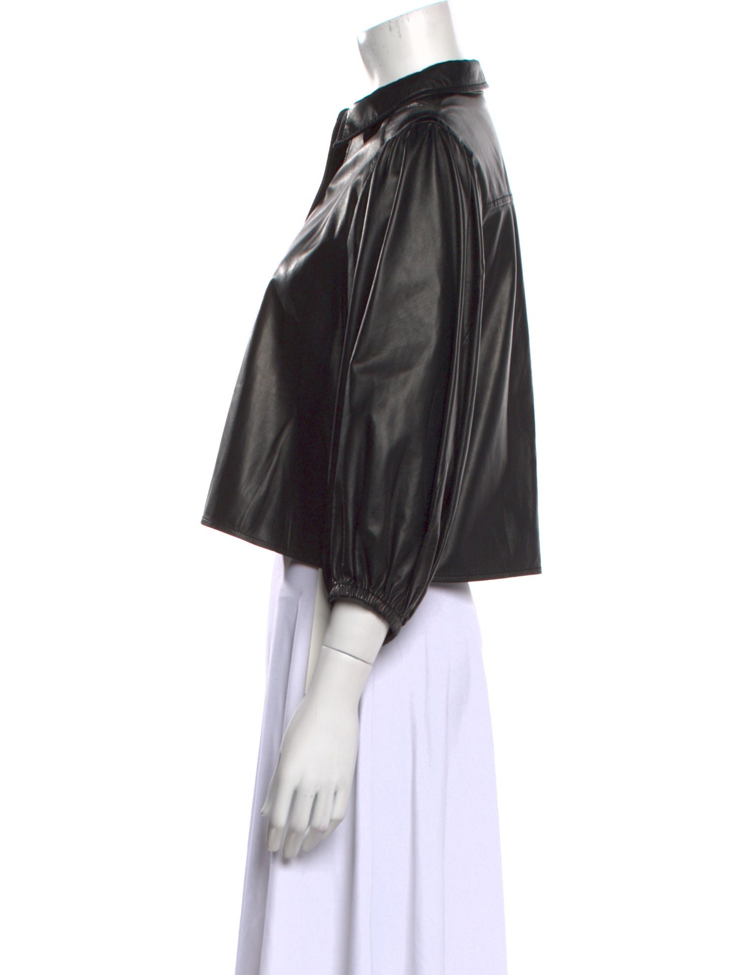 Ganni Lamb Leather Mock Neck Crop Top