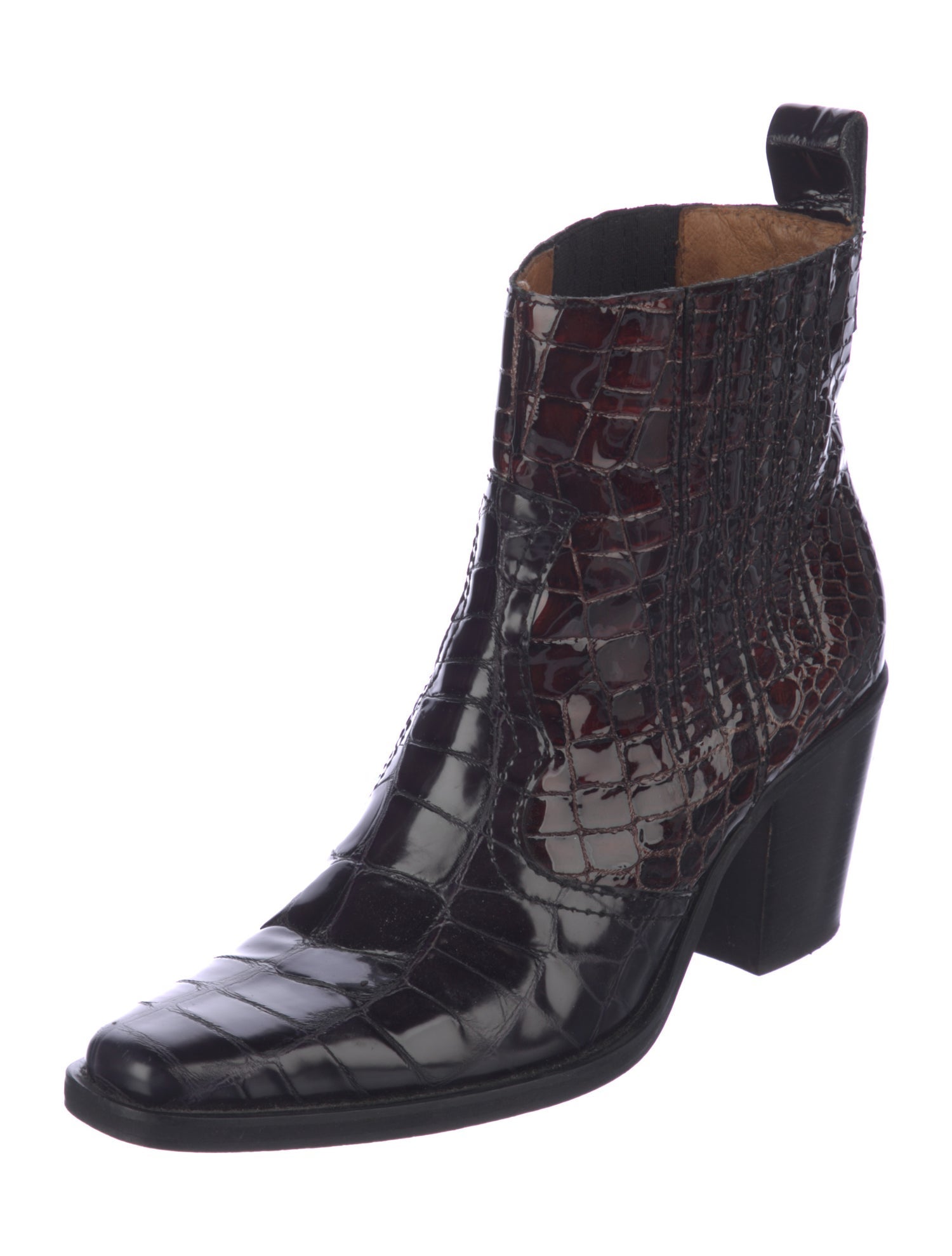 Ganni Embossed Leather Patterned Western Boots
