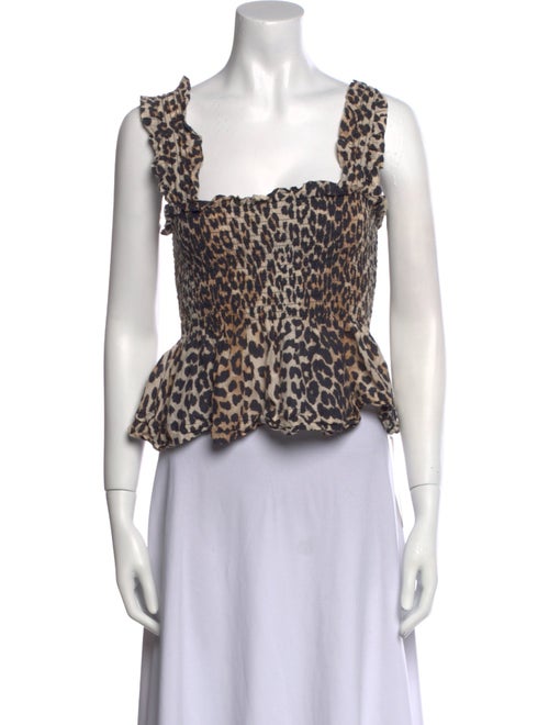 Ganni Animal Print Square Neckline Crop Top