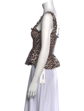Ganni Animal Print Square Neckline Crop Top