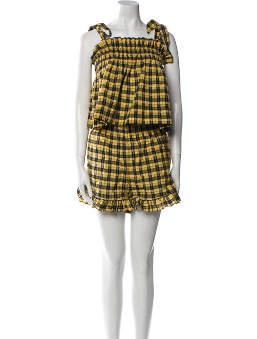 Ganni Plaid Print Ruffle Embellishment Short Set