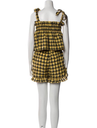 Ganni Plaid Print Ruffle Embellishment Short Set