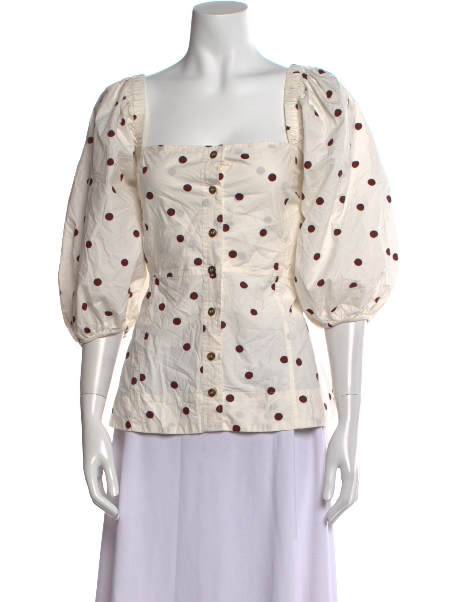 Ganni Polka Dot Print Square Neckline Blouse