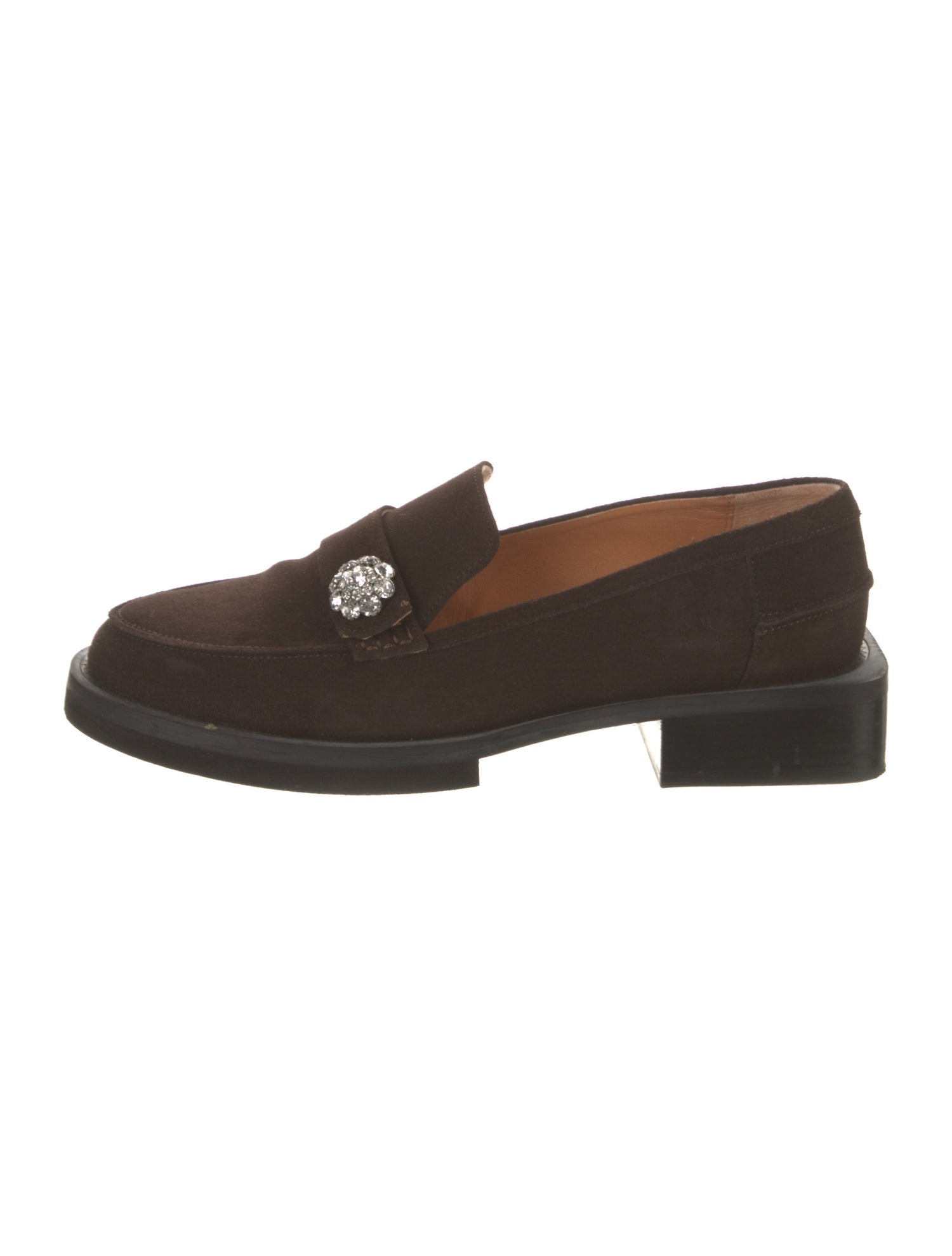 Ganni Suede Crystal Embellishments Loafers
