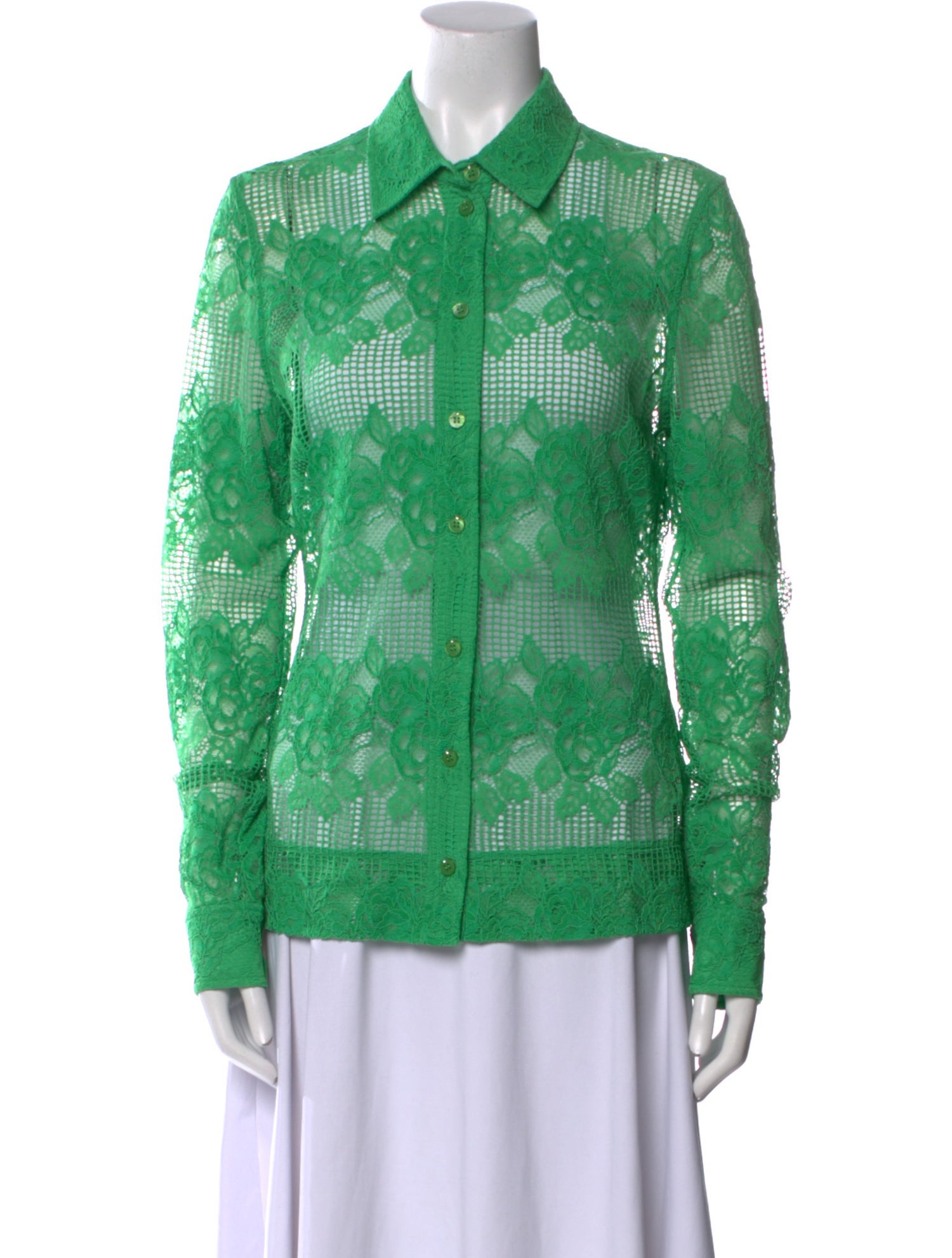Ganni Lace Pattern Long Sleeve Button-Up Top w/ Tags