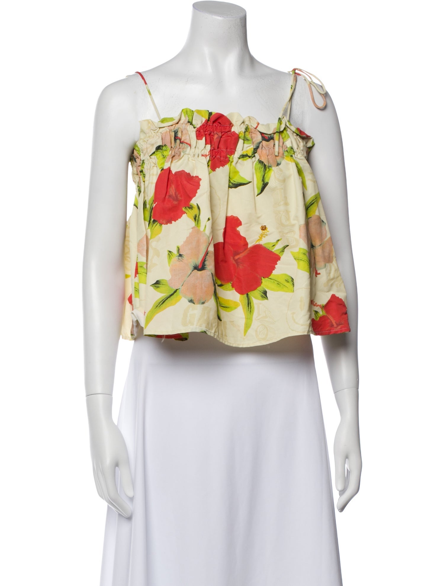 Ganni Floral Print Square Neckline Crop Top