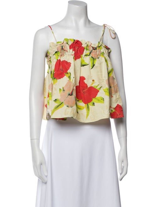 Ganni Floral Print Square Neckline Crop Top