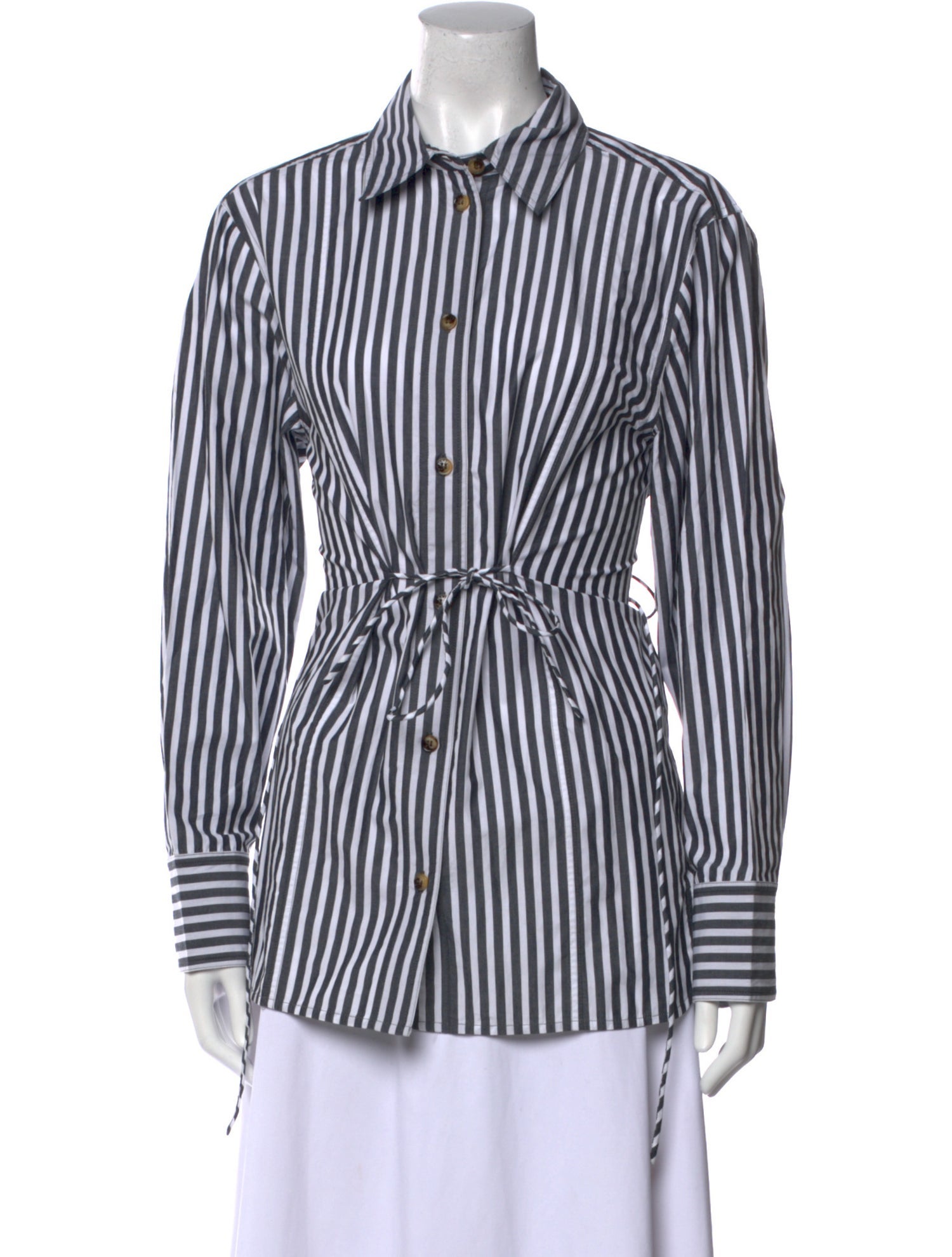 Ganni Striped Long Sleeve Button-Up Top