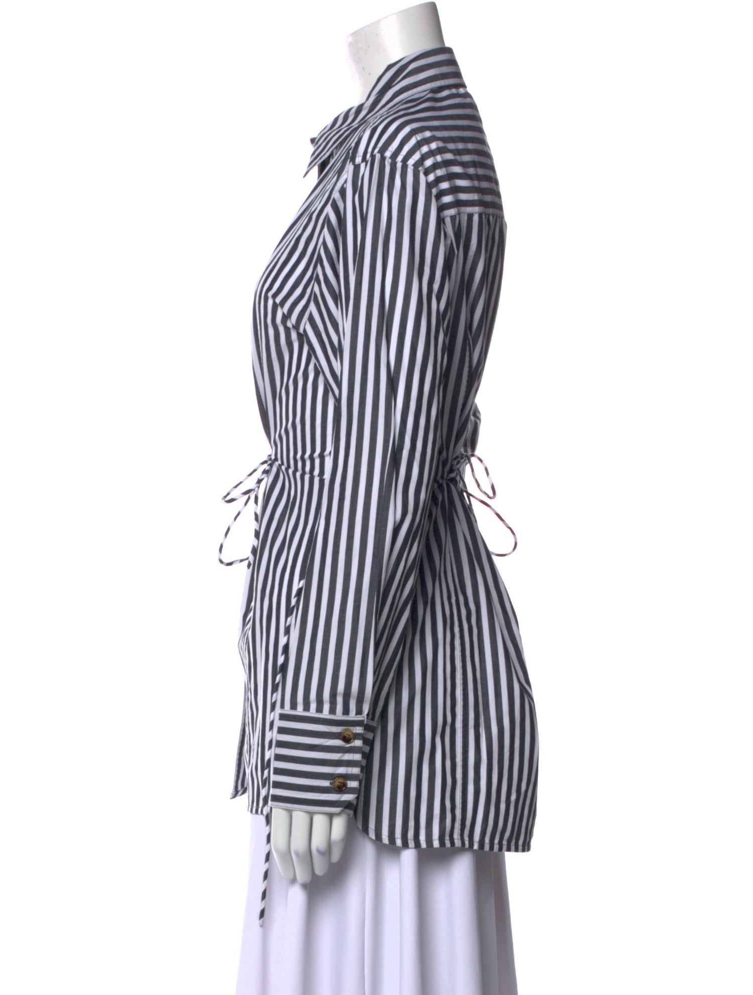 Ganni Striped Long Sleeve Button-Up Top