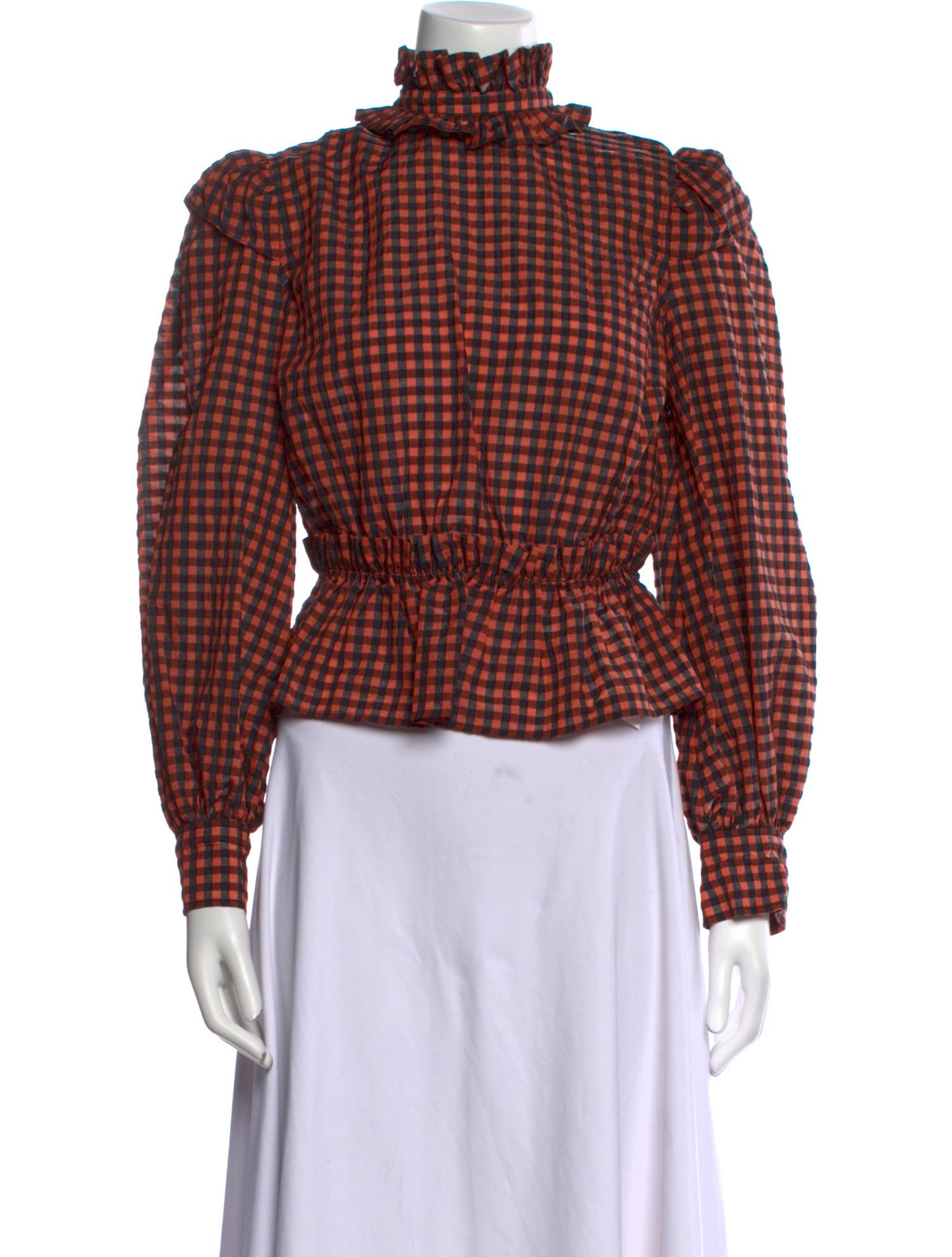 Ganni Plaid Print Mock Neck Crop Top