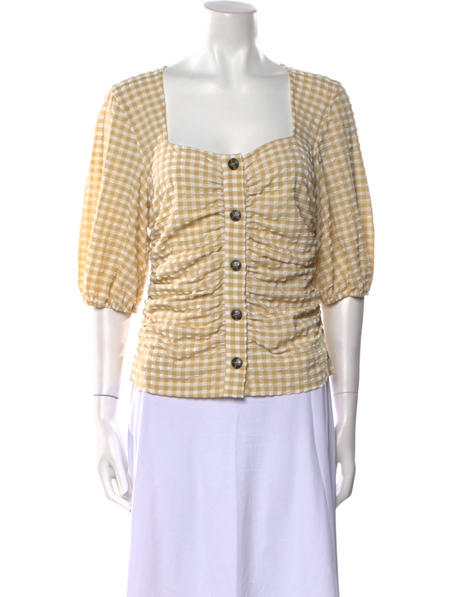 Ganni Plaid Print Square Neckline Crop Top