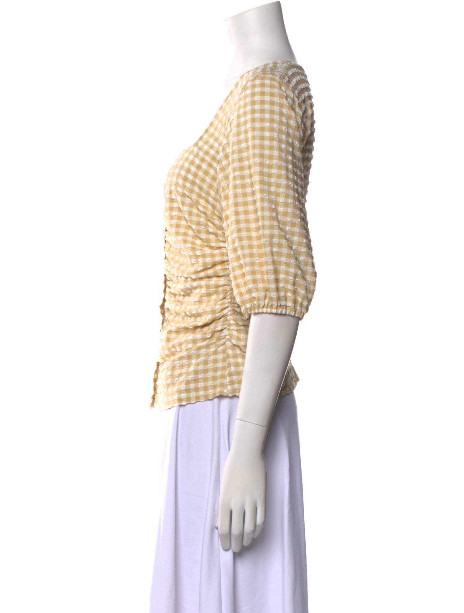 Ganni Plaid Print Square Neckline Crop Top