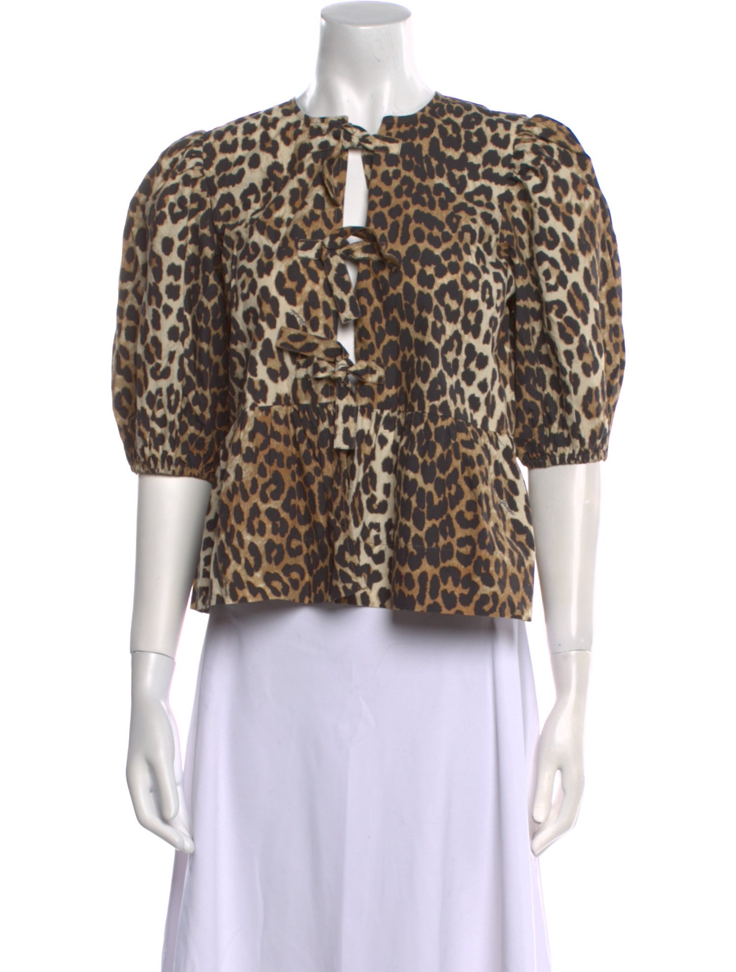 Ganni Animal Print Crew Neck Crop Top