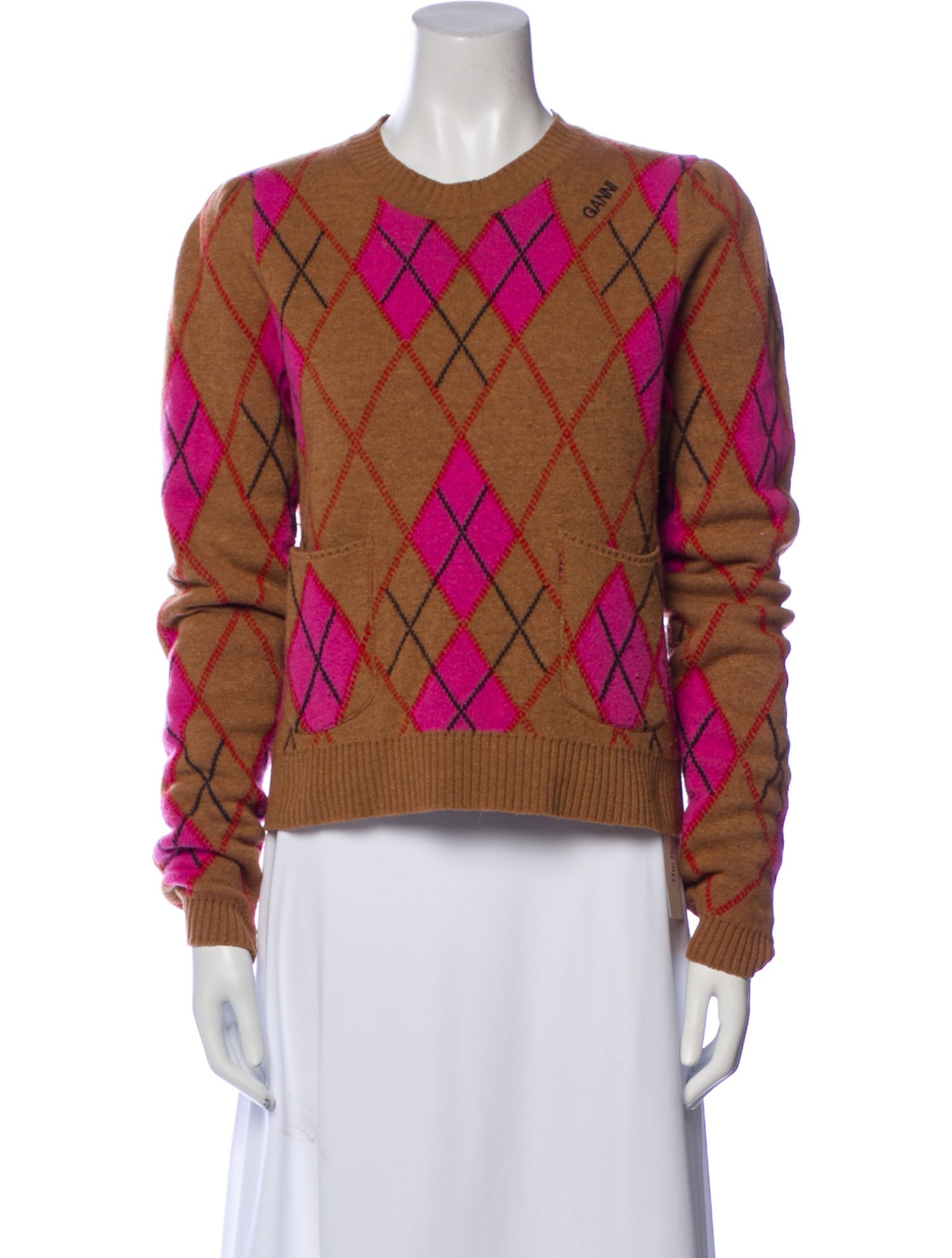 Ganni Wool Plaid Print Sweater