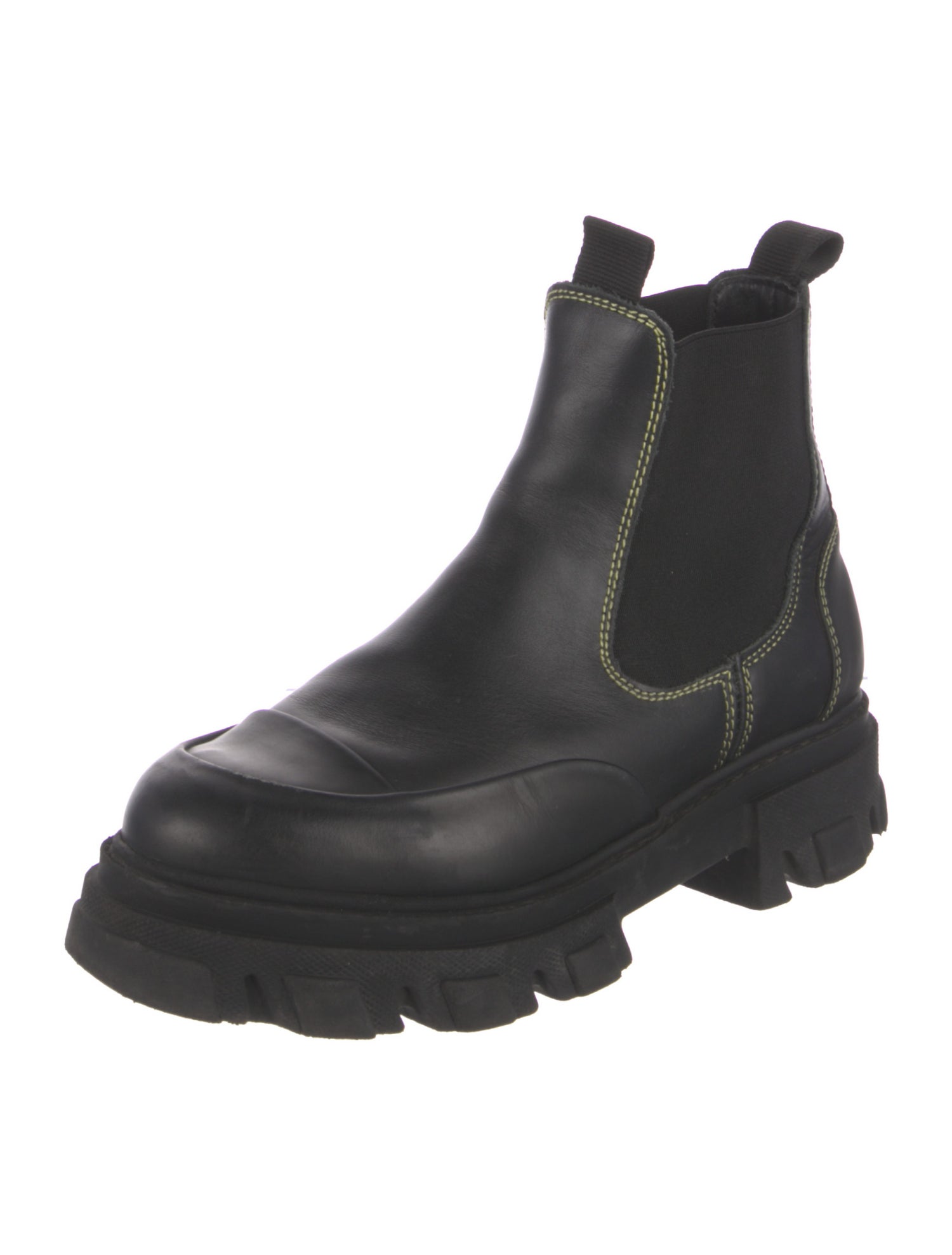 Ganni Leather Whipstitch Trim Chelsea Boots