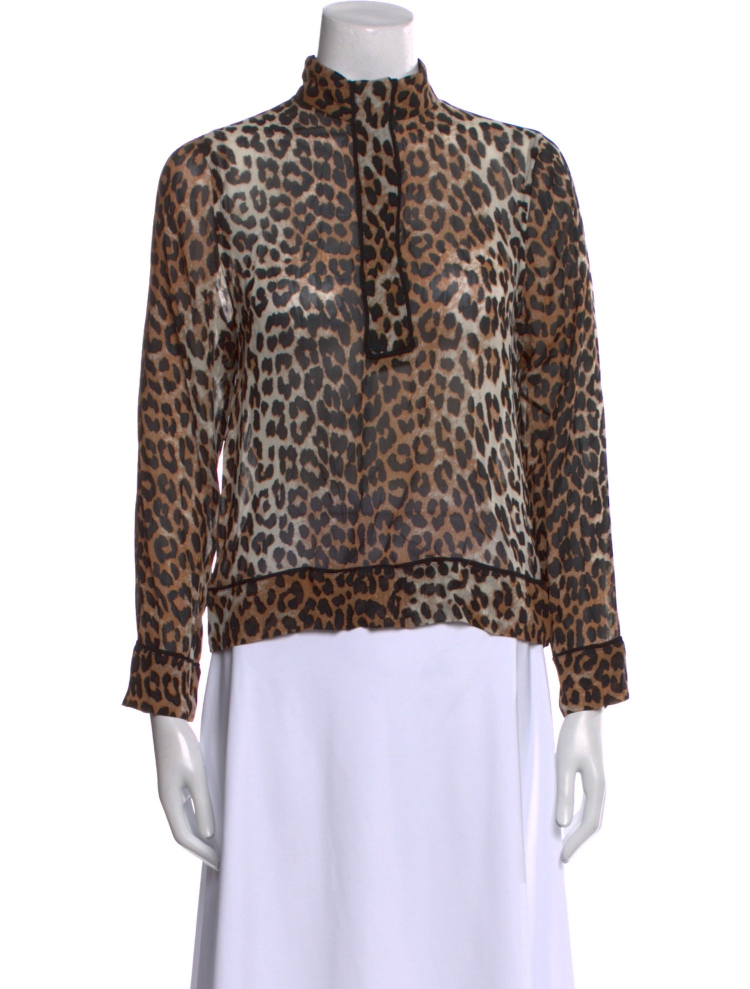 Ganni Animal Print Mock Neck Polo