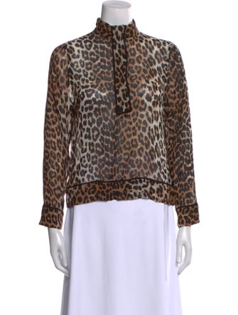 Ganni Animal Print Mock Neck Polo