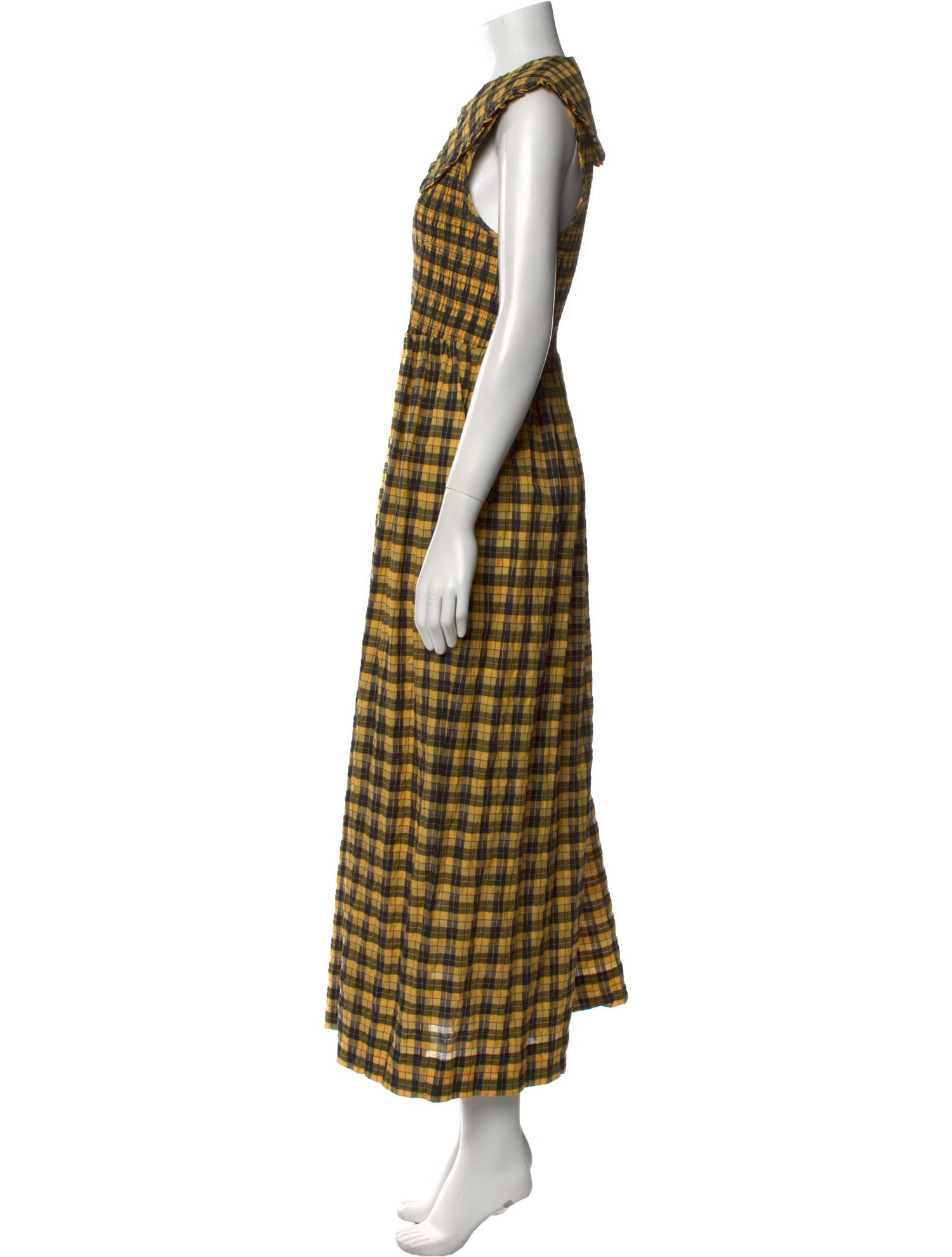 Ganni Plaid Print Long Dress