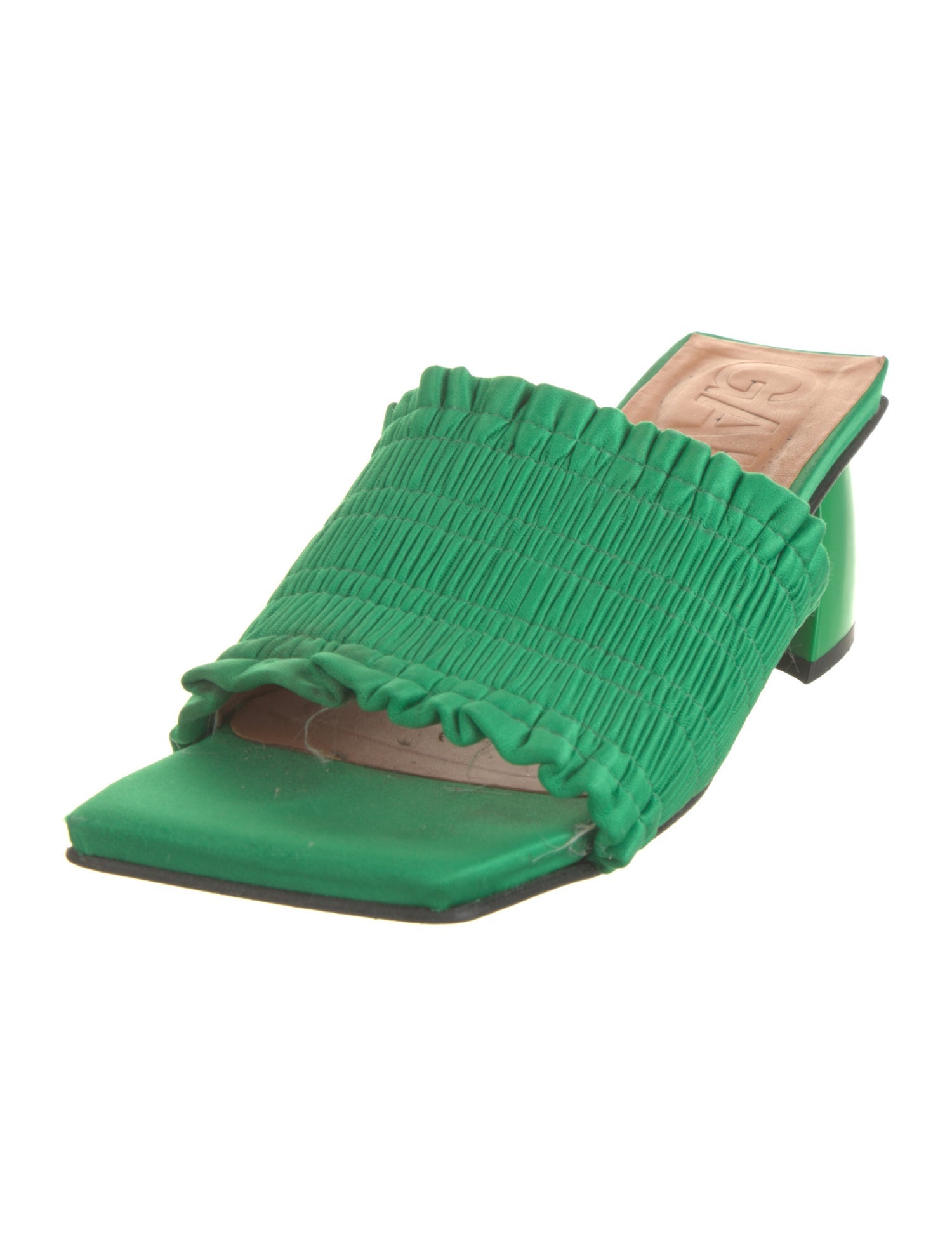 Ganni Leather Ruffle Embellishment Slides