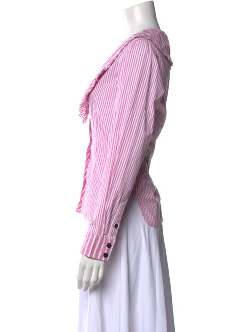 Ganni Striped V-Neck Button-Up Top