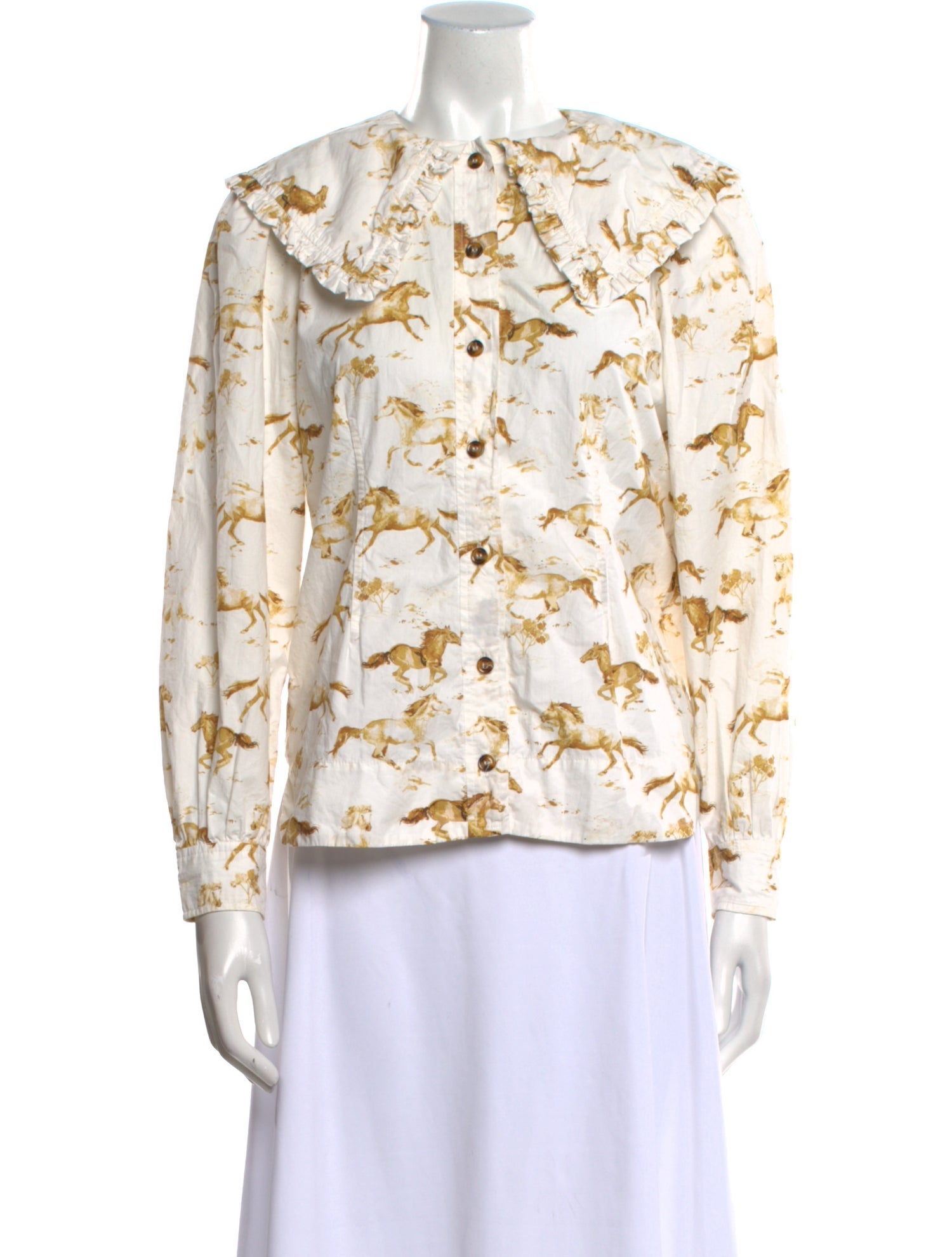Ganni Floral Print Crew Neck Blouse