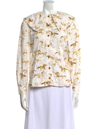 Ganni Floral Print Crew Neck Blouse