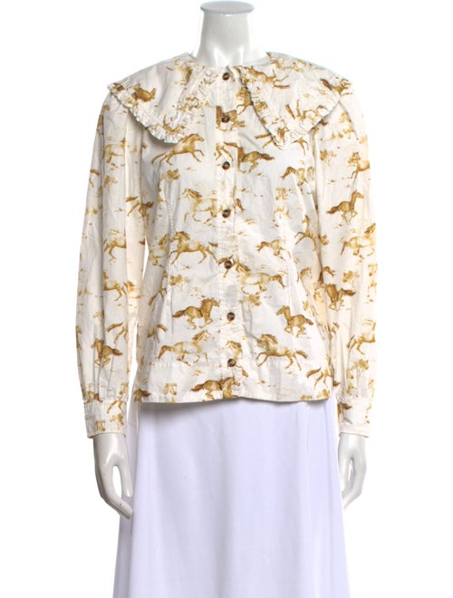 Ganni Floral Print Crew Neck Blouse