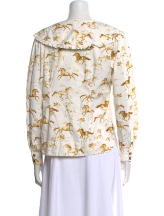 Ganni Floral Print Crew Neck Blouse