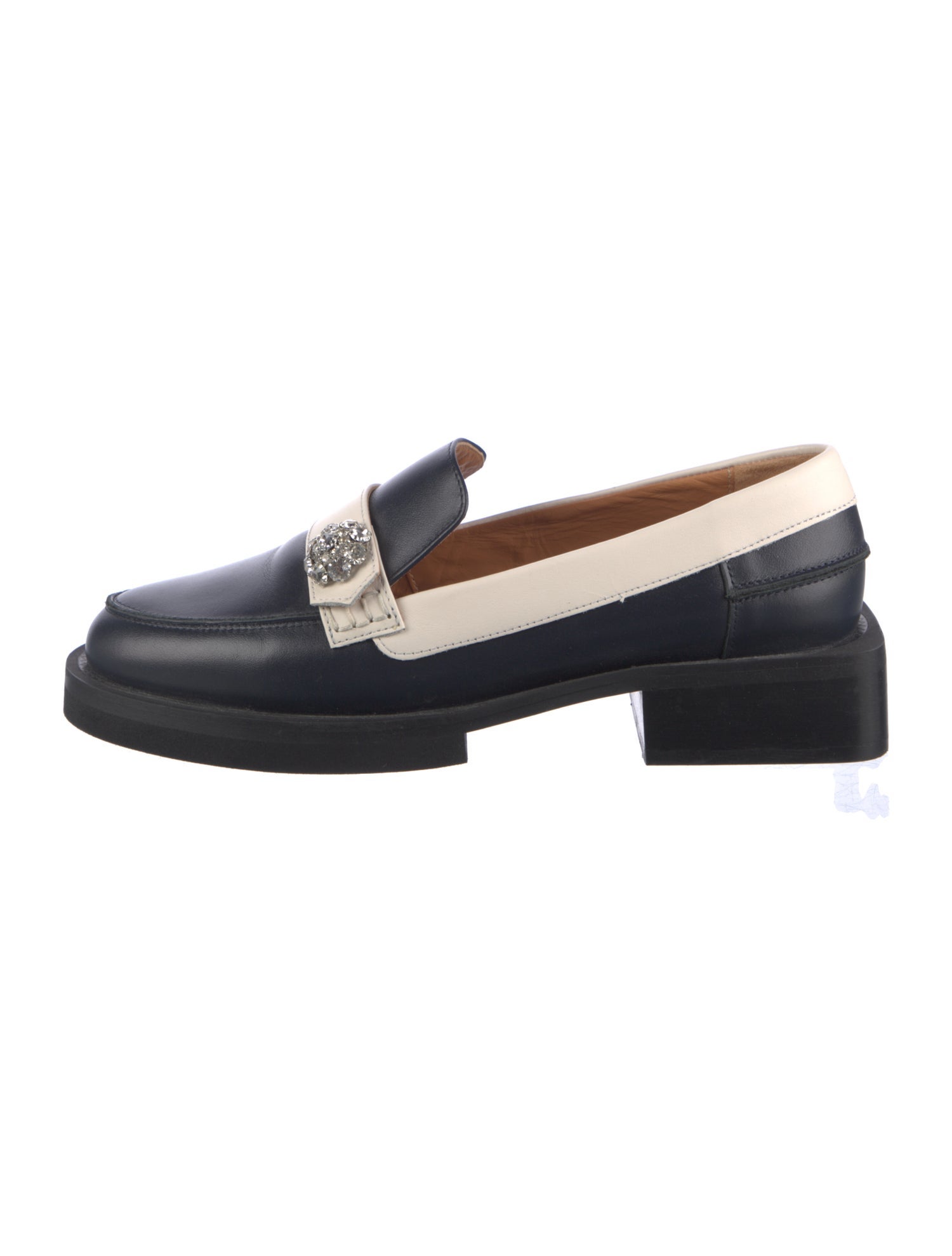 Ganni Leather Crystal Embellishments Loafers
