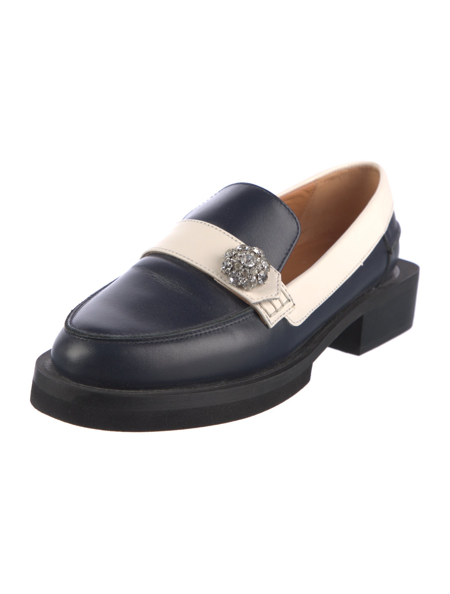 Ganni Leather Crystal Embellishments Loafers