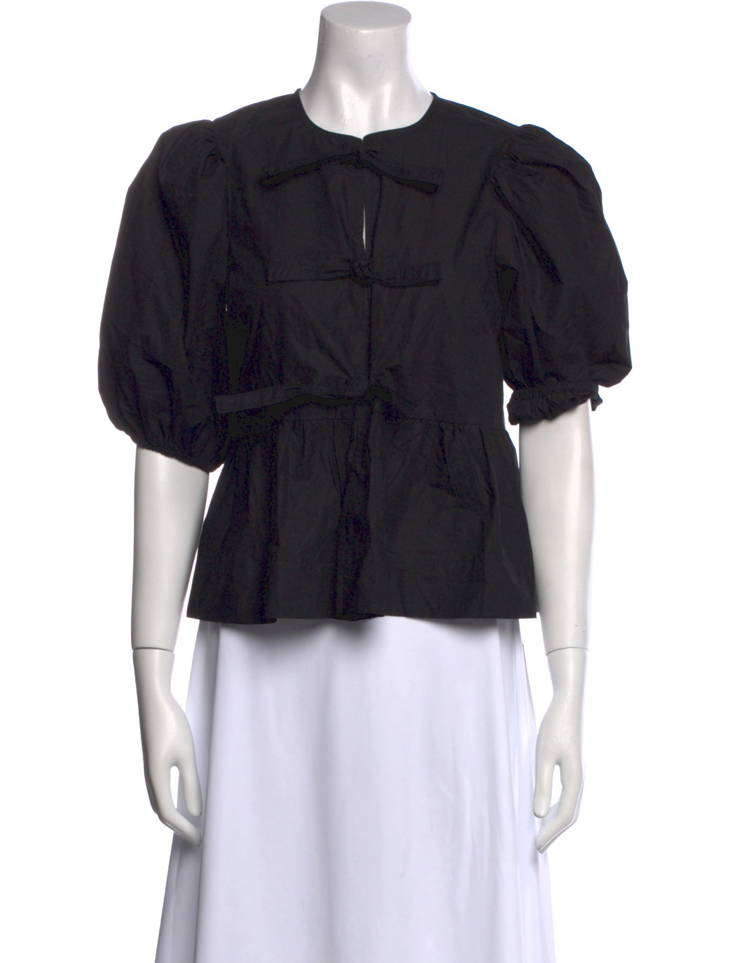 Ganni Crew Neck Short Sleeve Button-Up Top