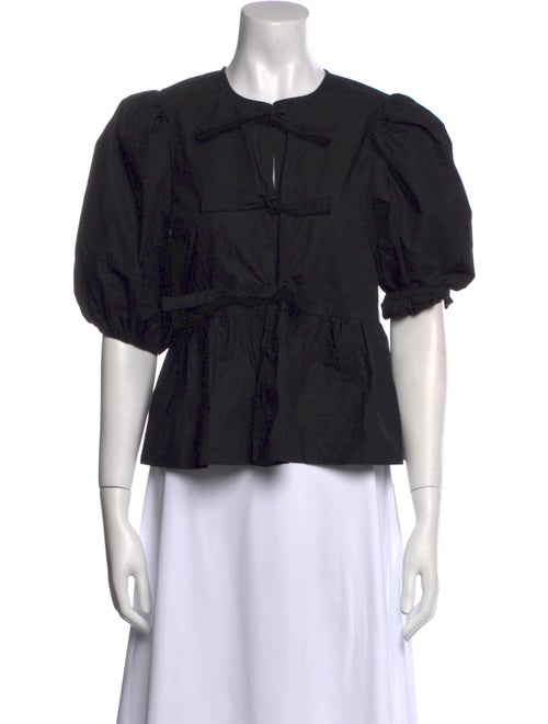 Ganni Crew Neck Short Sleeve Button-Up Top