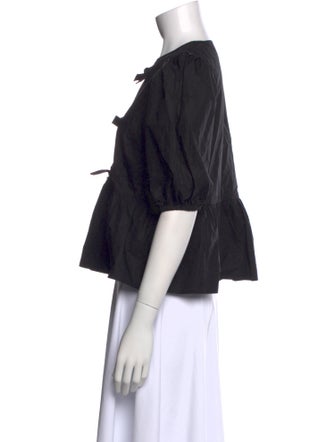 Ganni Crew Neck Short Sleeve Button-Up Top