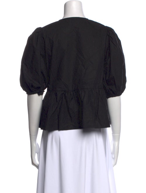 Ganni Crew Neck Short Sleeve Button-Up Top