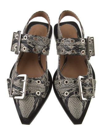 Ganni Leather Animal Print Slingback Flats