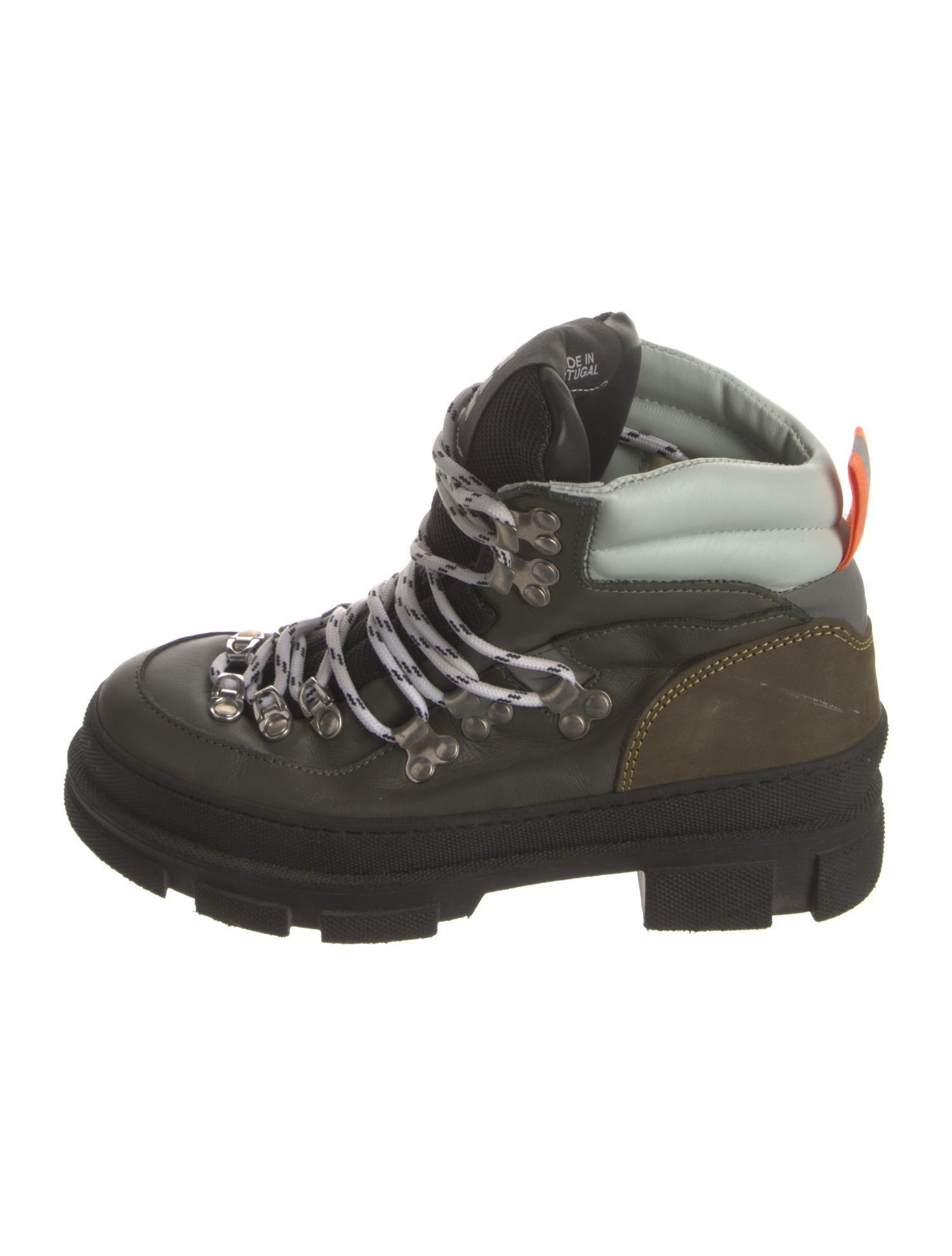 Ganni Leather Colorblock Pattern Hiking Boots