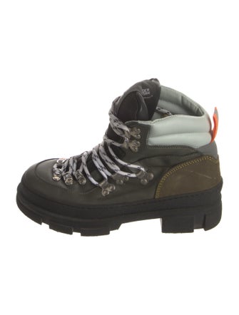 Ganni Leather Colorblock Pattern Hiking Boots