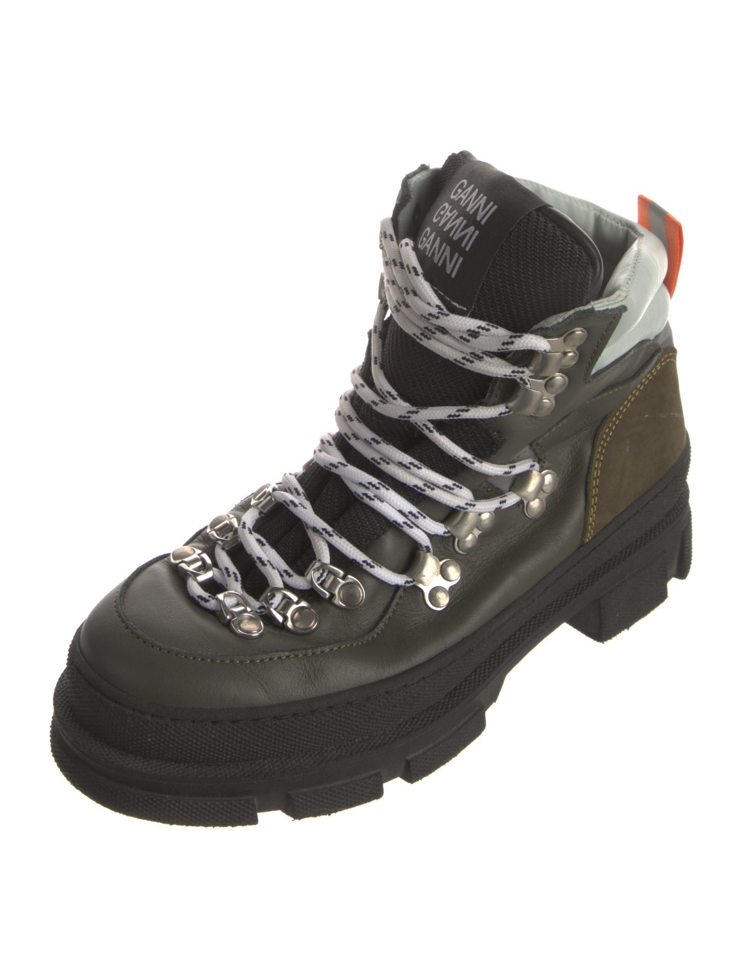 Ganni Leather Colorblock Pattern Hiking Boots